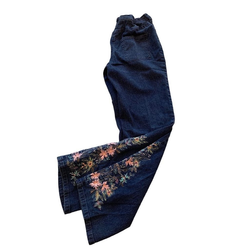 Small Denim &‎ Co Straight Leg Embroidered Jeans Stretch Waist 29" Inseam